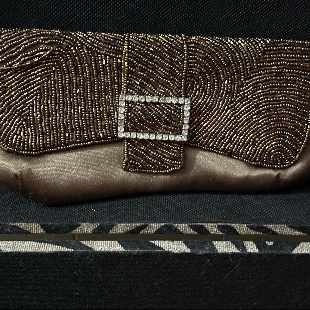 Elegant Beaded Clutch with Rhinestone Buckle